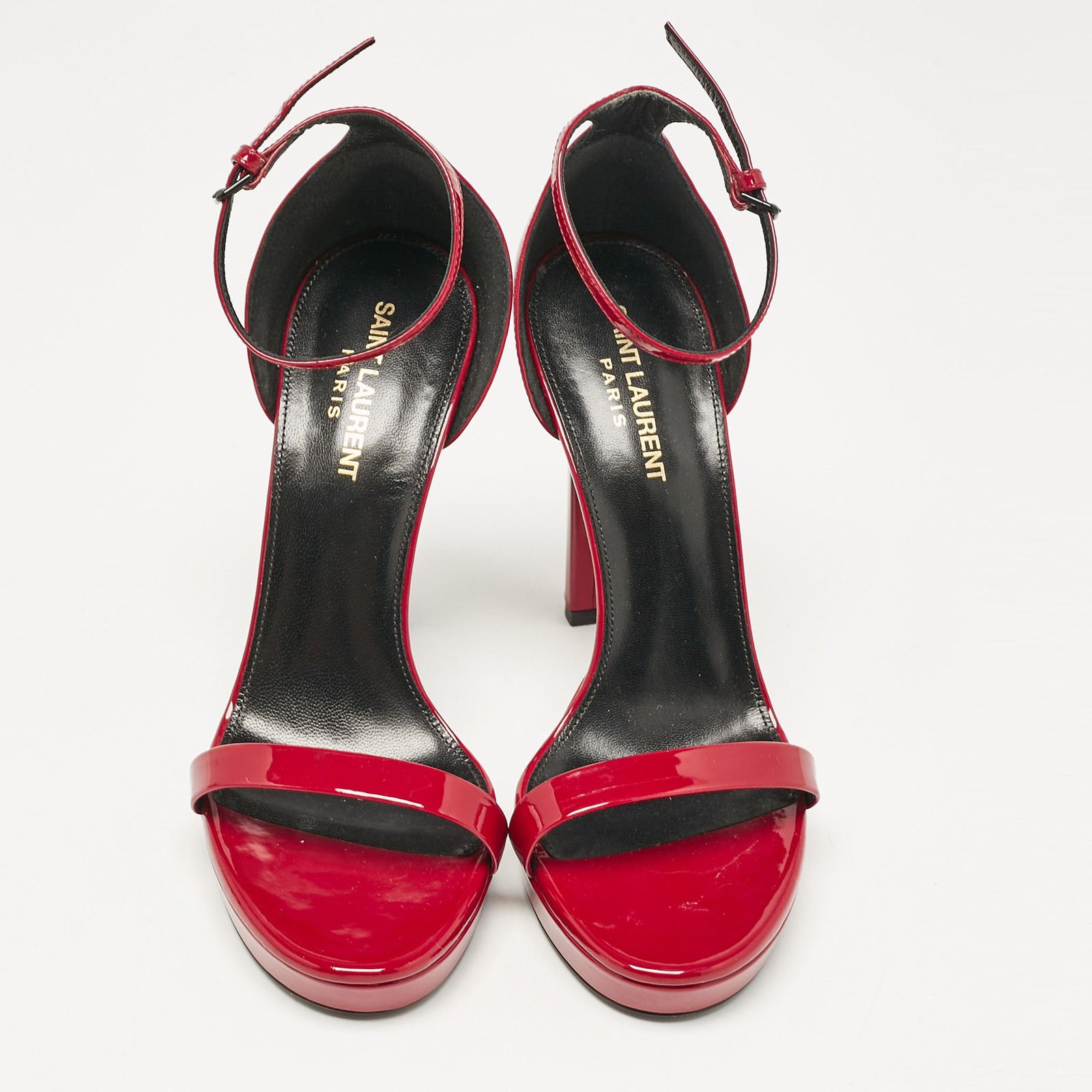 Sandali alla caviglia Saint Laurent rossi in vernice Jane taglia 38