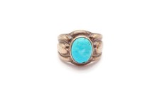 Vintage Sterling Silver 925 Turquoise Ring Size 5.75 Textured
