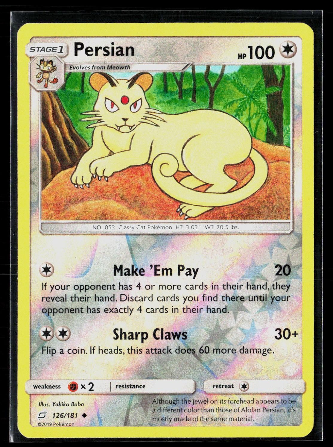 Persian 126/181 Uncommon Reverse Holo Team Up Pokemon NM
