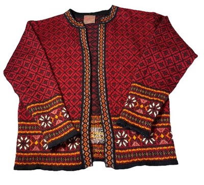 Christiania Sweaters Red Black Orsta Pure New Wool Cardigan Sweater Med