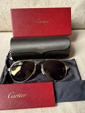 Authentic Cartier CT0034S 014 Gold Aviator Sunglasses Black Leather Bridge,Franc
