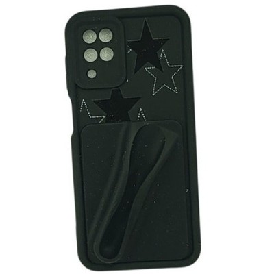 Samsung Galaxy A12 Black Star Phone Case with Back Lip Gloss Holder