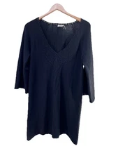 Leon Max Limited Edition Black Sweater Dress Womens Sz L Cashmere Wool Blend