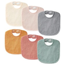 POIKSHARK 6-Pack Muslin Baby Bibs for Unisex Boys Girls, Cotton Baby Drool Bibs,