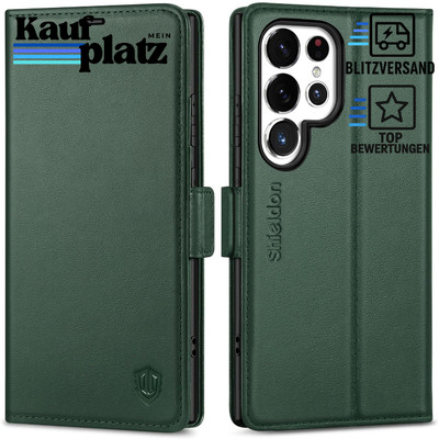 Galaxy S24 Ultra Hülle Echtleder RFID Blocker Kartenfach Ständer