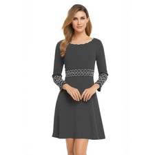 Danny & Nicole A-Line Dress Dark Gray Scalloped Zigzag Geometric Knit Stretch