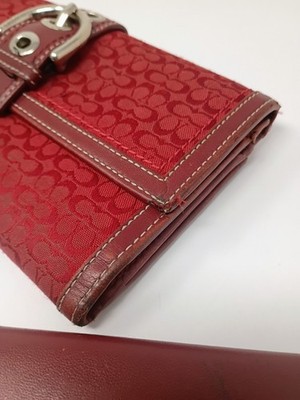 Vintage Y2K Coach Soho Wallet + Checkbook Red Leather & Jacquard