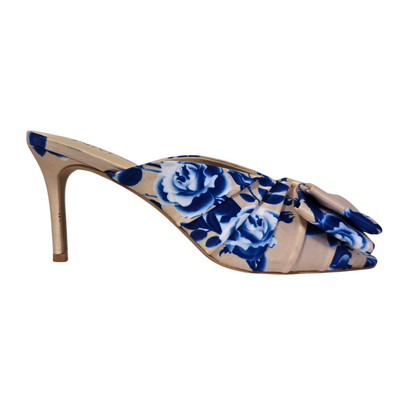 Neiman Marcus Leather Slingback Blue Flower Bow Beige Pumps Women's Size 9
