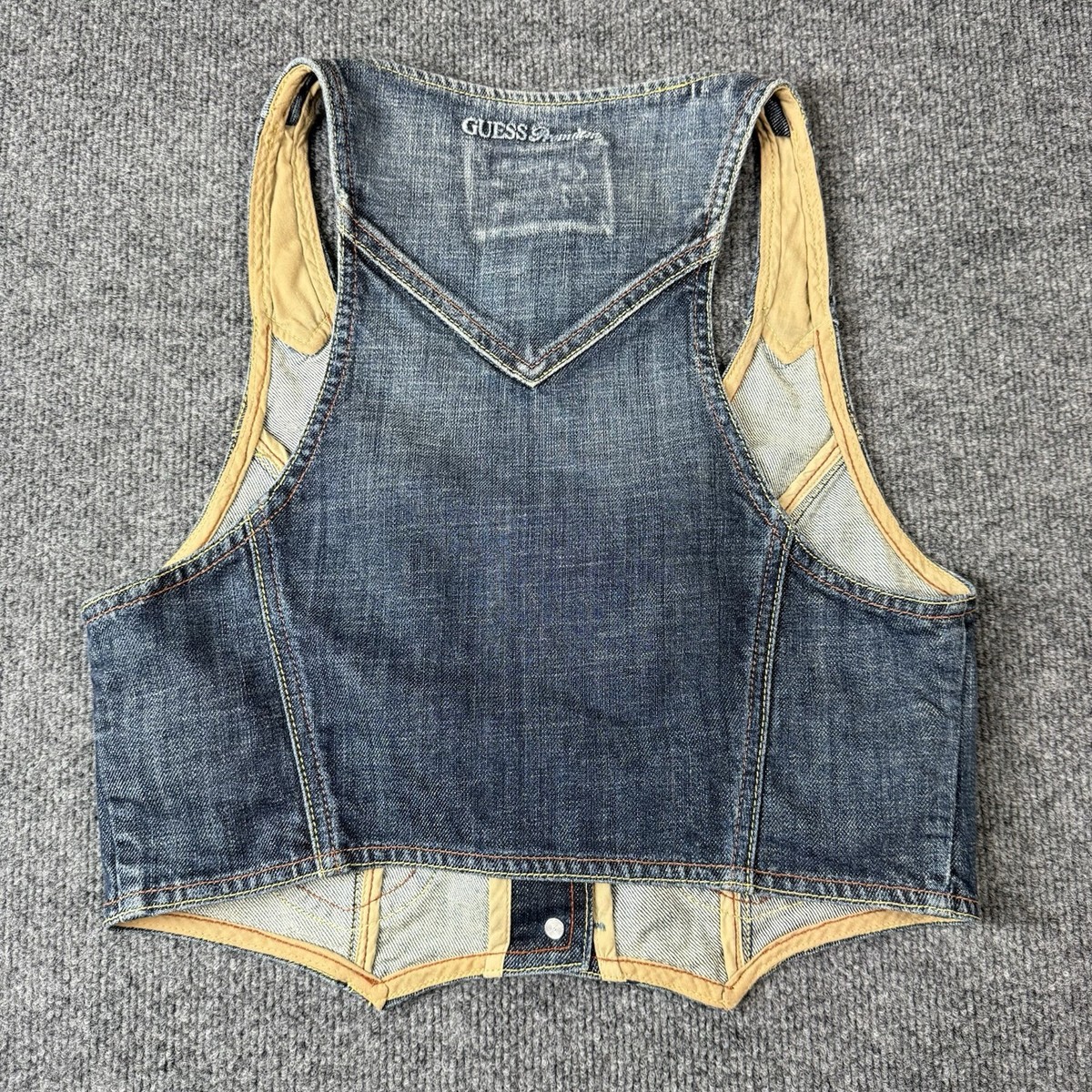 Vintage Y2K Guess Jeans Denim Vest Cropped Womens Size Large Blue