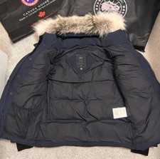 Canada Goose Fusion XS Navy Hooded Down Puffer Jacket Fur Trim Full Zip