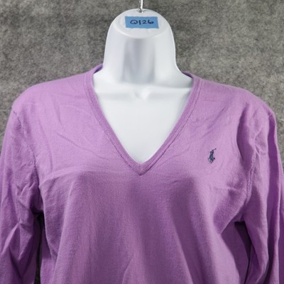 Polo Ralph Lauren Sweater Womens Small Purple Pima Cotton V Neck Pullover Pony