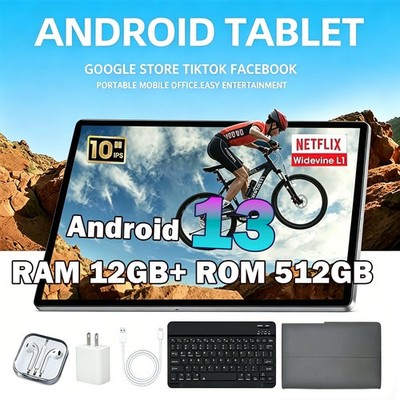 10 inch Tablet Android 13 12GB+512GB Tablet PC Support GMS Netflix GPS/SIM Slot
