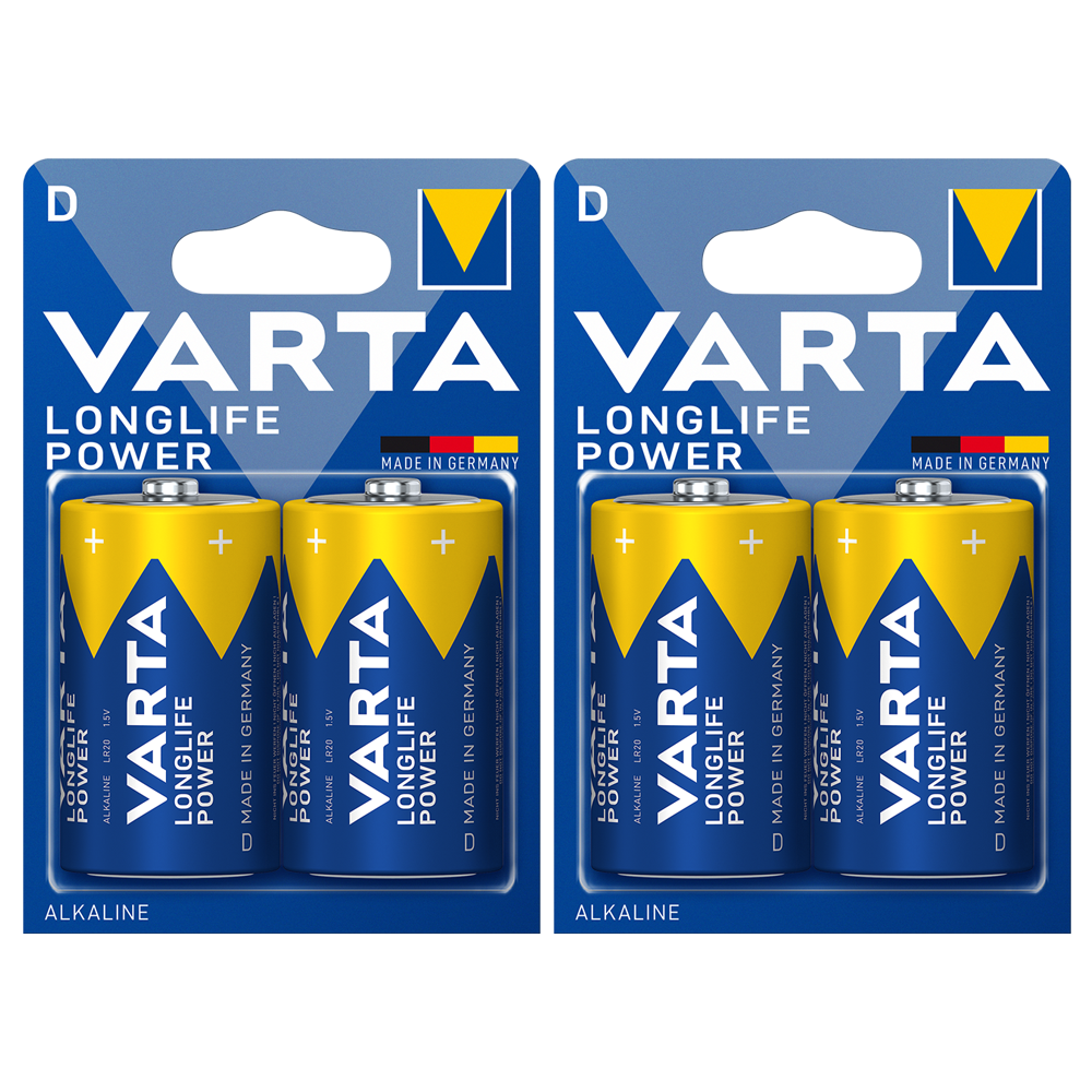 Varta Longlife Power D LR20 1.5V Alkaline Batteries x 4 *Long Expiry Dates*