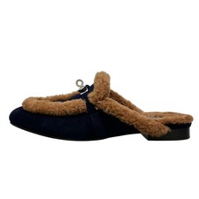 HERMES OZ H242107Z Navy Brown Chevre Velour Sheepskin Women's Sandals