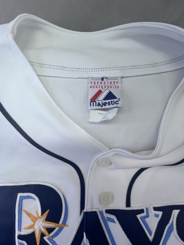 Majestic Tampa Bay Rays vintage Maglia uomo XXL bianca MLB baseball a righe originale - Foto 5 di 7