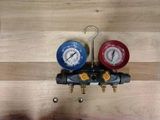 OEM Yellow Jacket 46010 Brute II 4-Valve Manifold with Red/Blue Gauges