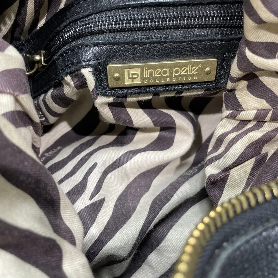 Vintage LINEA PELLE Studded Hobo Bag Purse Womens Pebbled Leather Black - Image 4 of 4