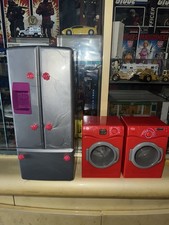 Pretend Play Kitchen Appliance Set - Red Plastic Refrigerator, Washer Dryer