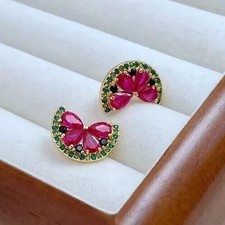 Lab Created Pink Ruby 2Ct Pear Cut Charm Stud Earrings 14K Yellow Gold Plated