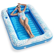 Inflatable Tanning Pool Lounger Float 4-in-1 Sunbathing Tub Raft Mat for Adults