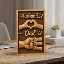 Personalized Dad Wooden Plaque, Custom Kid's Name Wooden Sign