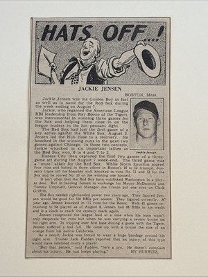 Jackie Jensen Hats Off Boston Red Sox 1955 Sporting News Baseball 4X7 Panel