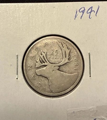 1940 Canada Silver Quarter 25 Cents George VI .800 Fine Caribou Coin VF Luster