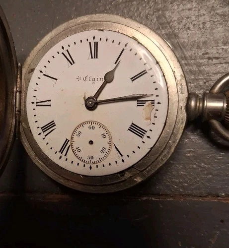 Antique Elgin 18s Sidewinder Pocket Watch For Parts Repair Oresilver Case