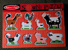 Melissa  Doug Farm Animals Wooden Sound Puzzle Preschool Kids Age 2 MPN 726