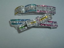 VINTAGE RHINESTONE WHITE METAL HAIR BARRETTES UP DO HAIR ACCESSORY