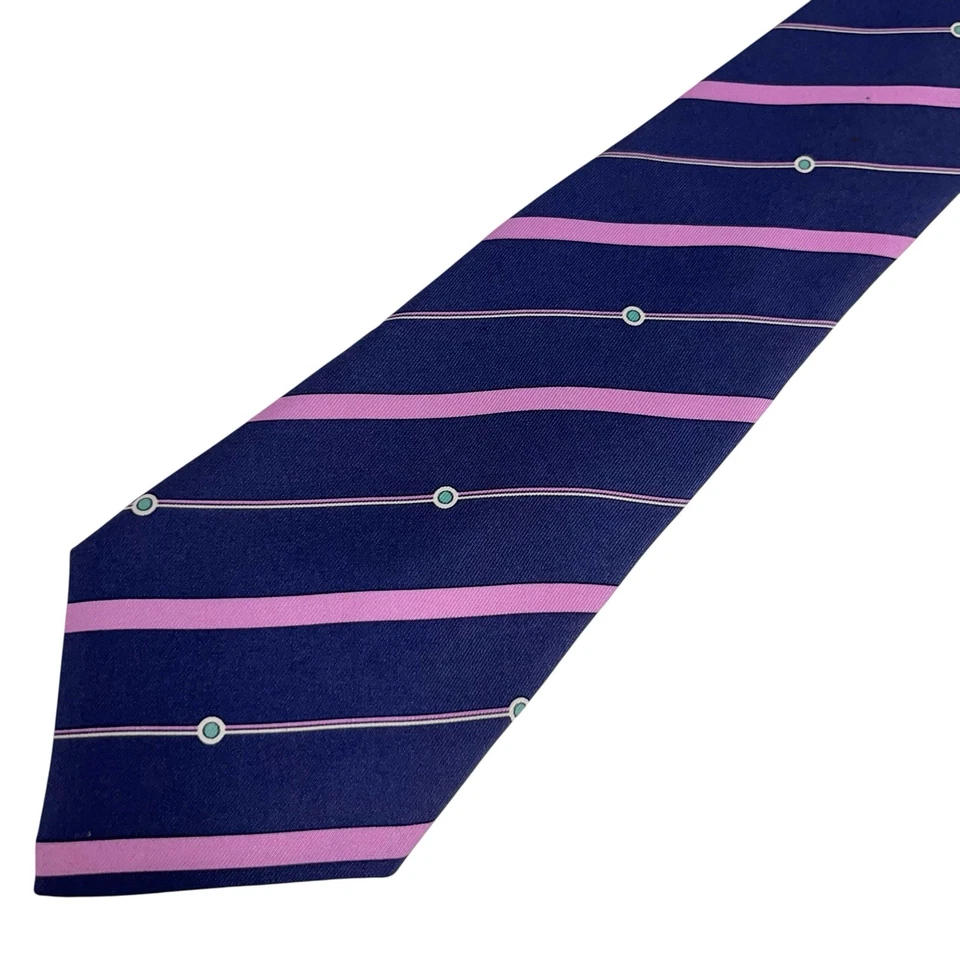 Corbata para hombre Hermes ciruela púrpura y rosa a rayas satinado seda 7134 FA 3,25" (W) 54" (L) Foto 3 de 4