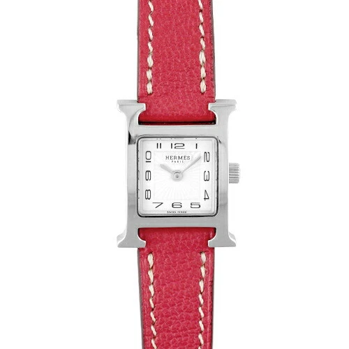 Hermes H Watch Mini Hh1.110 Ss Leather 24Mm 17Mm White Dial Women'S 77721