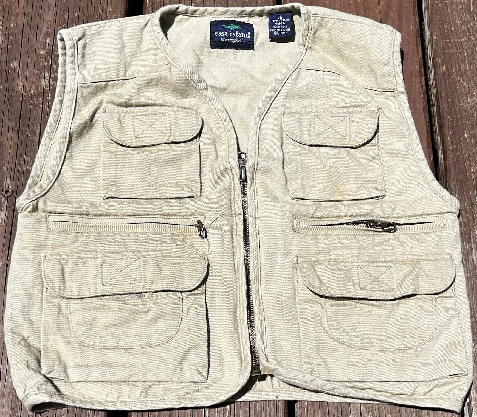 Vintage Fly Fishing Utility Vest Boys L 7 Bloomingdales East Island Safari Khaki