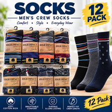 12 Pack Mens Crew Socks Cotton Rich Casual Work Sports Designer Socks UK 6-11