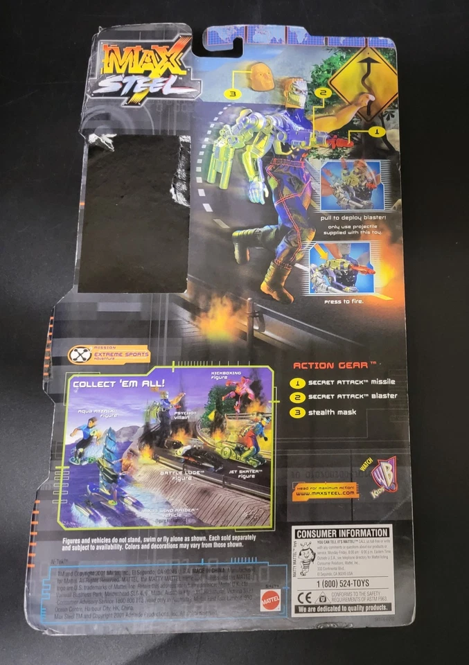 Экшн-фигурка Max Steel Psycho с бластером Attack Mattel 2001 как новая в коробке все еще запечатанная - Изображение 2 из 4
