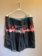 OP Ocean Pacific Mens Surf Scene Size 36 Solid Black Surf Board Shorts No Liner