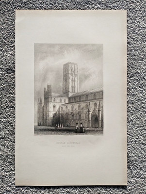 Durham Cathedral, North West View - antiker Druck - 1842