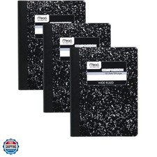 Composition Notebook, 3 Pack, Wide Ruled Paper, 7-1/2" x 9-3/4", 100 Sheets p...