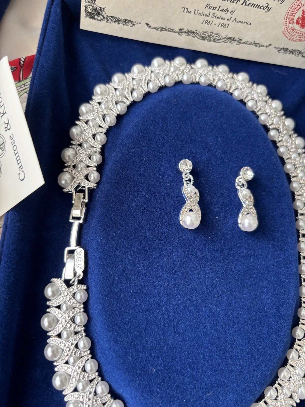 CAMROSE & KROSS JACQUELINE JBK PEARL CRYSTAL NECKLACE BRACELET EARRING SET,COA
