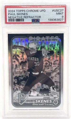 2024 TOPPS CHROME UPDATE NEGATIVE REFRACTOR #USC27 PAUL SKENES ROOKIE RC PSA 9