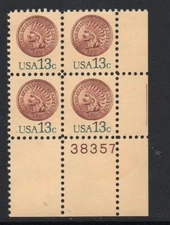ALLY'S STAMPS US Plate Block Scott #1734 13c Indian Head Cent [4] MNH F/VF [STK]