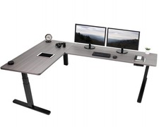 VIVO Electric 83" x 60" Stand Up Corner Desk, Dark Gray Table Tops, Black Frame