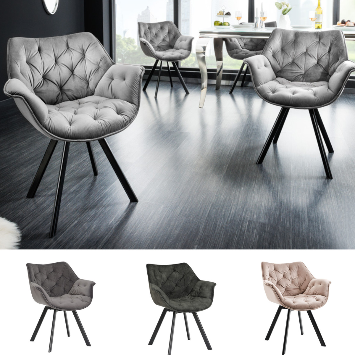 Drehbarer Stuhl THE DUTCH COMFORT FARBWAHL Samt mit Armlehnen Modern Design