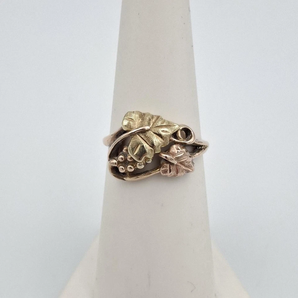 Black Hills Gold 10K 2-Tone Yellow & Rose Gold Grape Leaf Swirl Bypass Ring 5.75 - Image 3 of 4