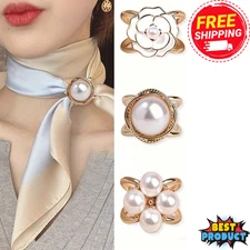 3x Faux Pearl Scarf Corner Knot Ring Multi-uses Scarf Fixed Buckle Women Brooch
