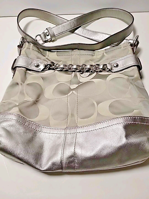 COACH HANDBAG Silver/Pewter Signature Jacquard / Convertible