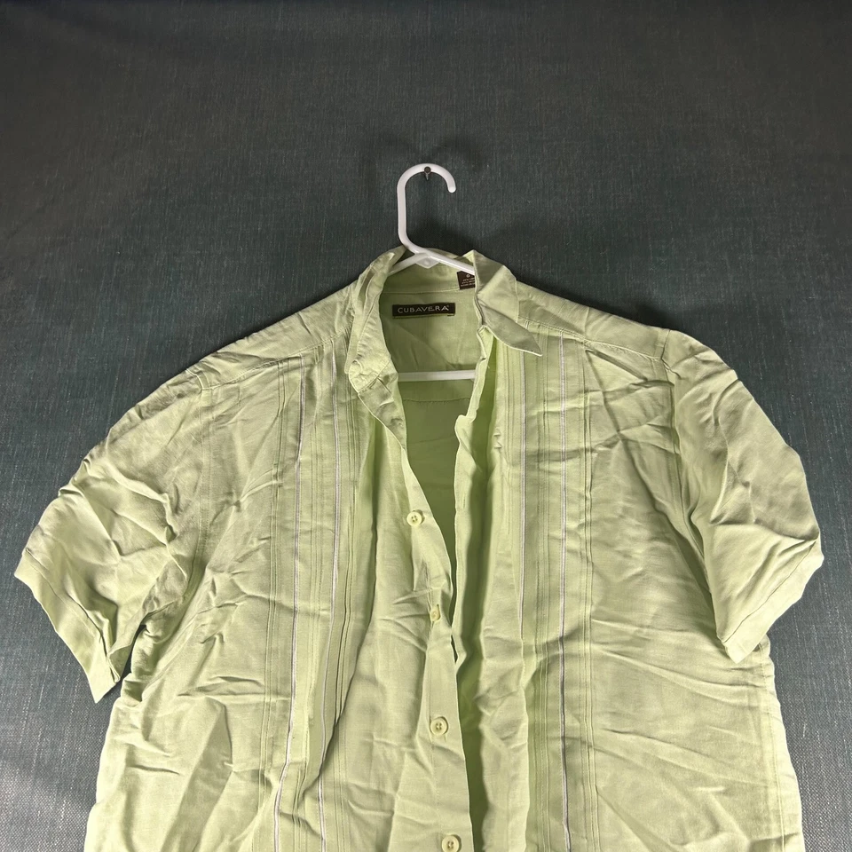 Cubavera Mens Shirt Size Large Light Green Linen Rayon Short Sleeve Button-Up - Image 2 of 4
