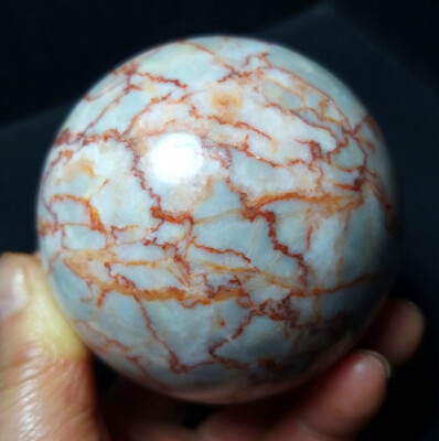 TOP 487.3G 69mm Natural Polished Stripes Agate Stone Sphere Ball Healing C351
