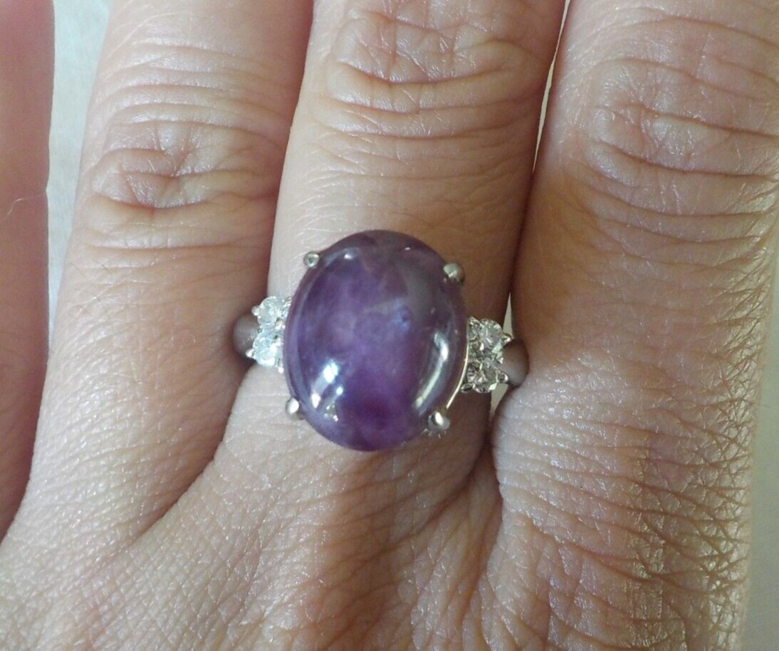 Solid Platinum Cabochon Star Ruby Diamond Ring - … - image 2