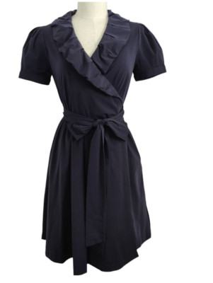 DVF Diane Von Furstenberg Bethania Wrap Dress 12 Blue Cap Bubble Collar New